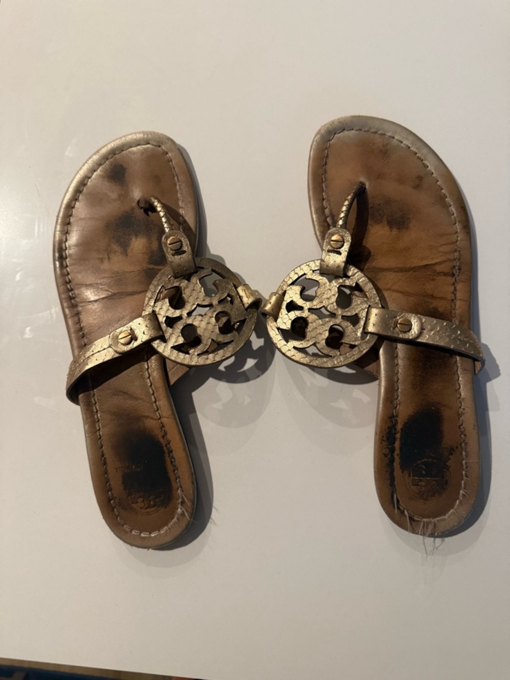 Gold Leather Tory Burch Miller Sandals